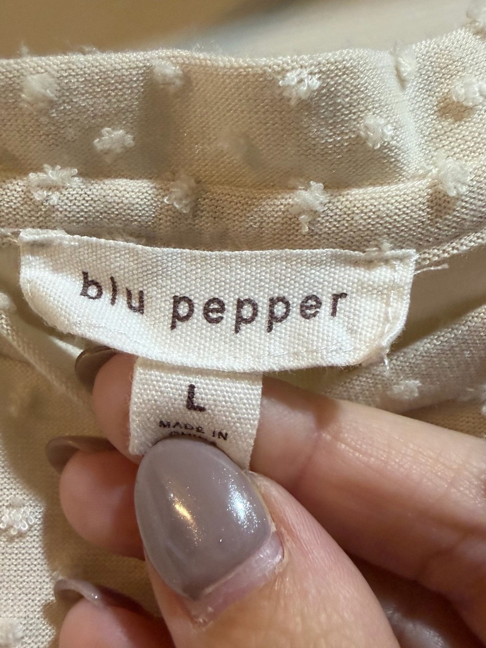 Blu Pepper Cream Swiss Dot Ruffle Peplum Top #fall #boho - Picture 2 of 5